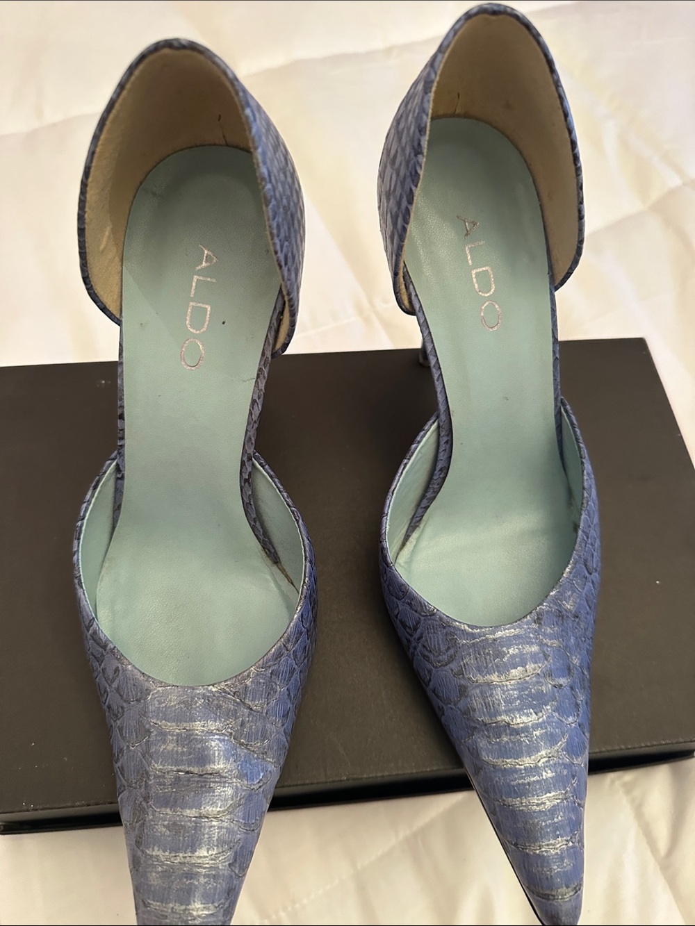 Aldo Blue Textured D'Orsay Pointed Heels